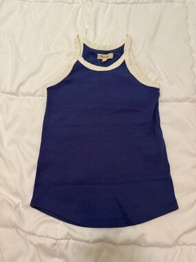 Madewell Navy Ribbed Tank with Cream Trim